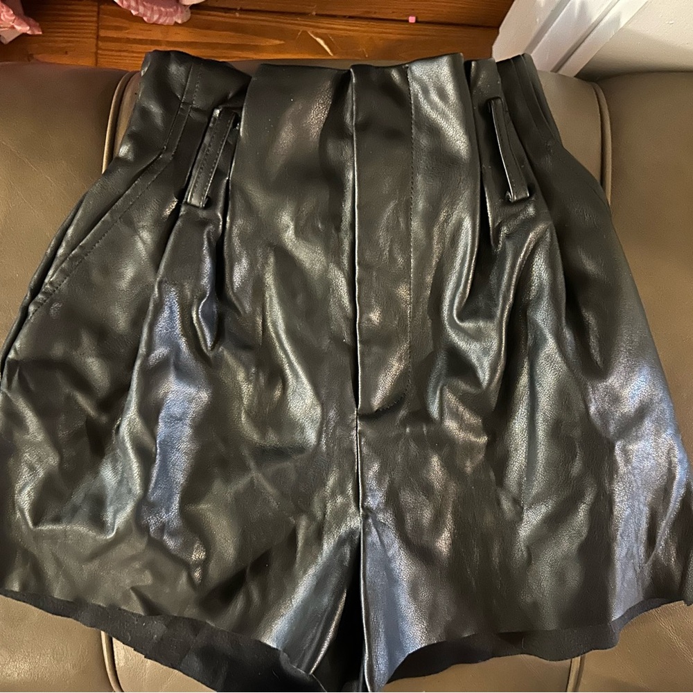 Black High-Waisted Leather Shorts